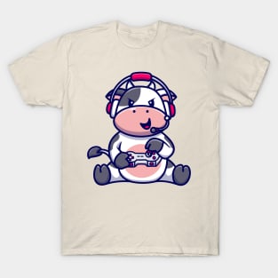 Cute Cow Gaming Cartoon T-Shirt